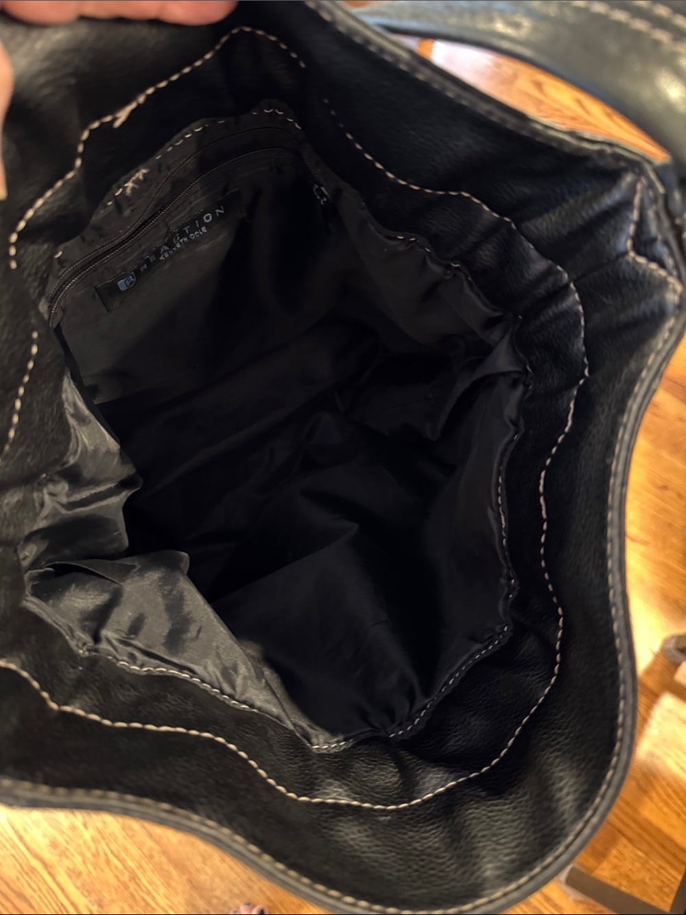 Kenneth Cole Reaction Black Leather Drawstring Bucket Shoulder Bag - Picture 6 of 6
